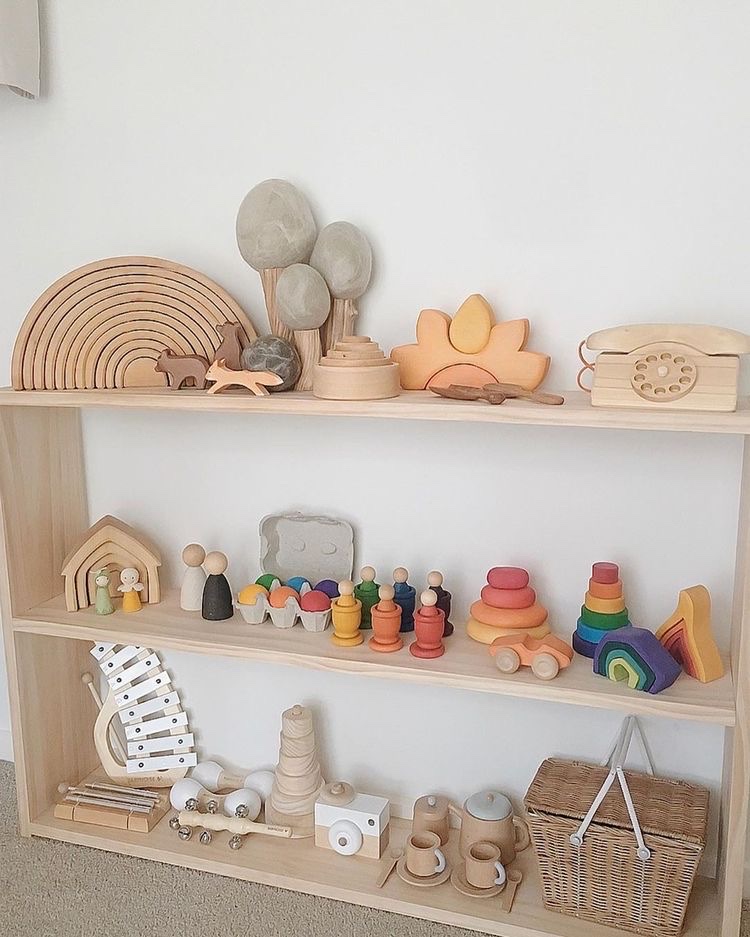 kệ gỗ montessori 2 tầng Đựng Đồ Chơi Cho Bé, Đồ Dùng Trẻ Em, Bỉm Sữa,Sách Vở Chất Liệu Gỗ Thông tự nhiên 