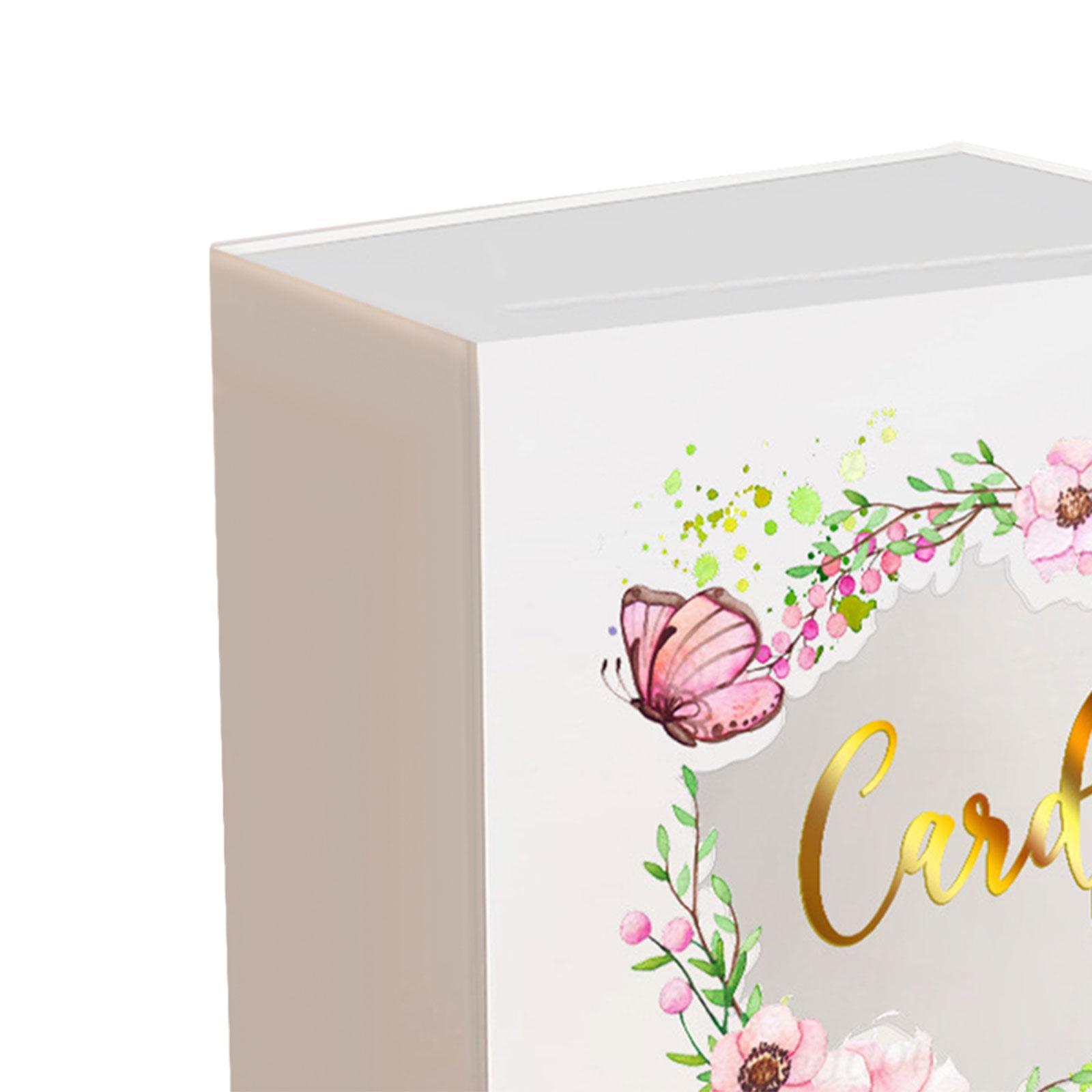 Wedding Acrylic Card Box with Slot Wishing Box Flower Printing Elegant Accessories Versatile Gift Card Box 5x9.8x9.8inch for Graduation