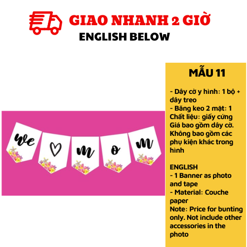 Bộ Dây cờ trang trí Ngày của Mẹ Love Mom Bunting mfd07