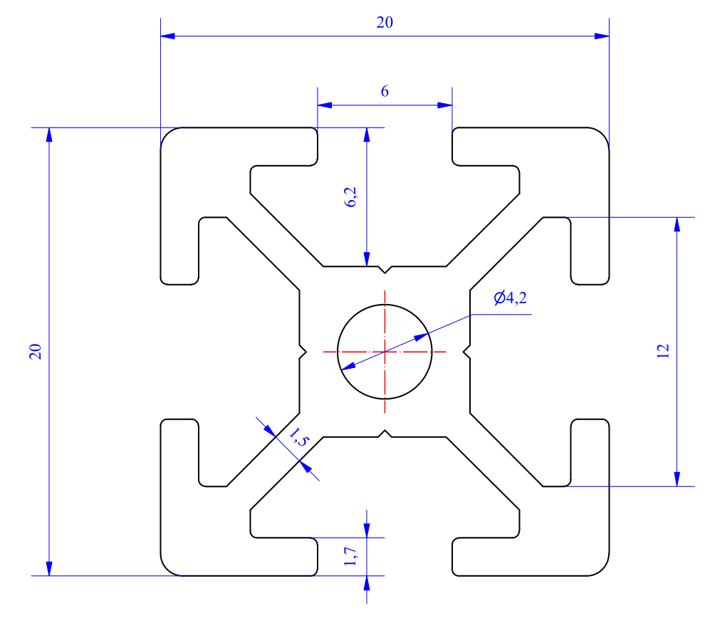 Nhôm định hình 20x20 (LWA-220461400) - Miễn phí cắt theo kích thước yêu cầu (Giá đã bao gồm VAT)