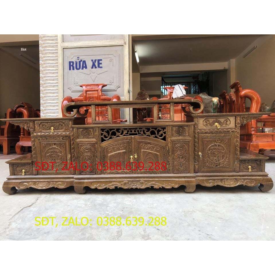 kệ tivi sừng trâu gỗ mun đuôi công 2m4