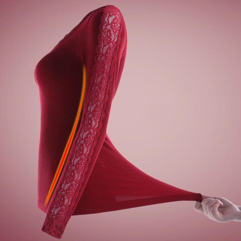 Ấm Áo Nữ Ren Lót Nhung Dày Không Đường May Co Giãn Nhiệt Đáy Mỏng Tạo Hình Quần Lót Áo Thun Mùa Đông