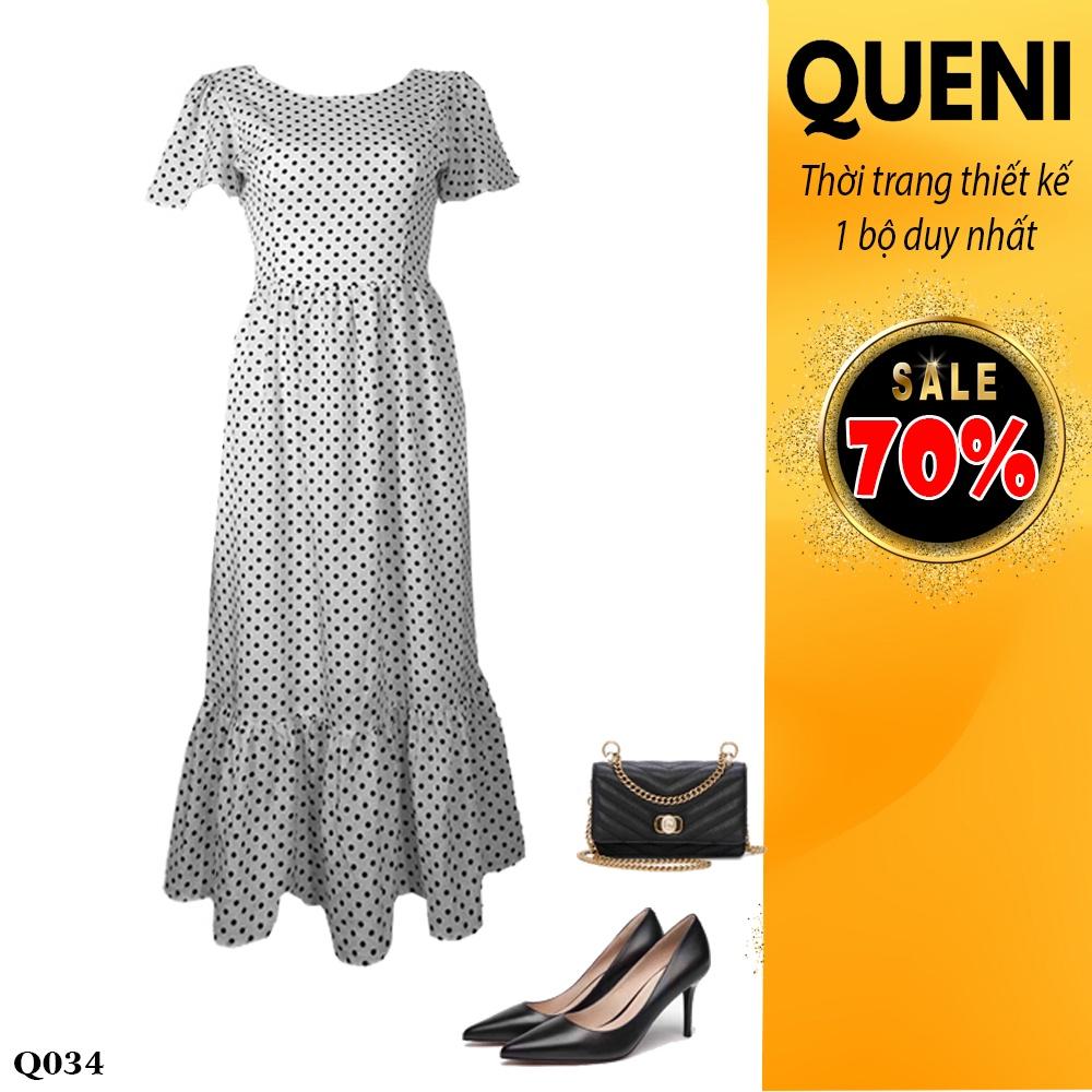 Đầm trung niên maxi lụa 2 lớp cao cấp thời trang thiết kế Queni Fashion Q034