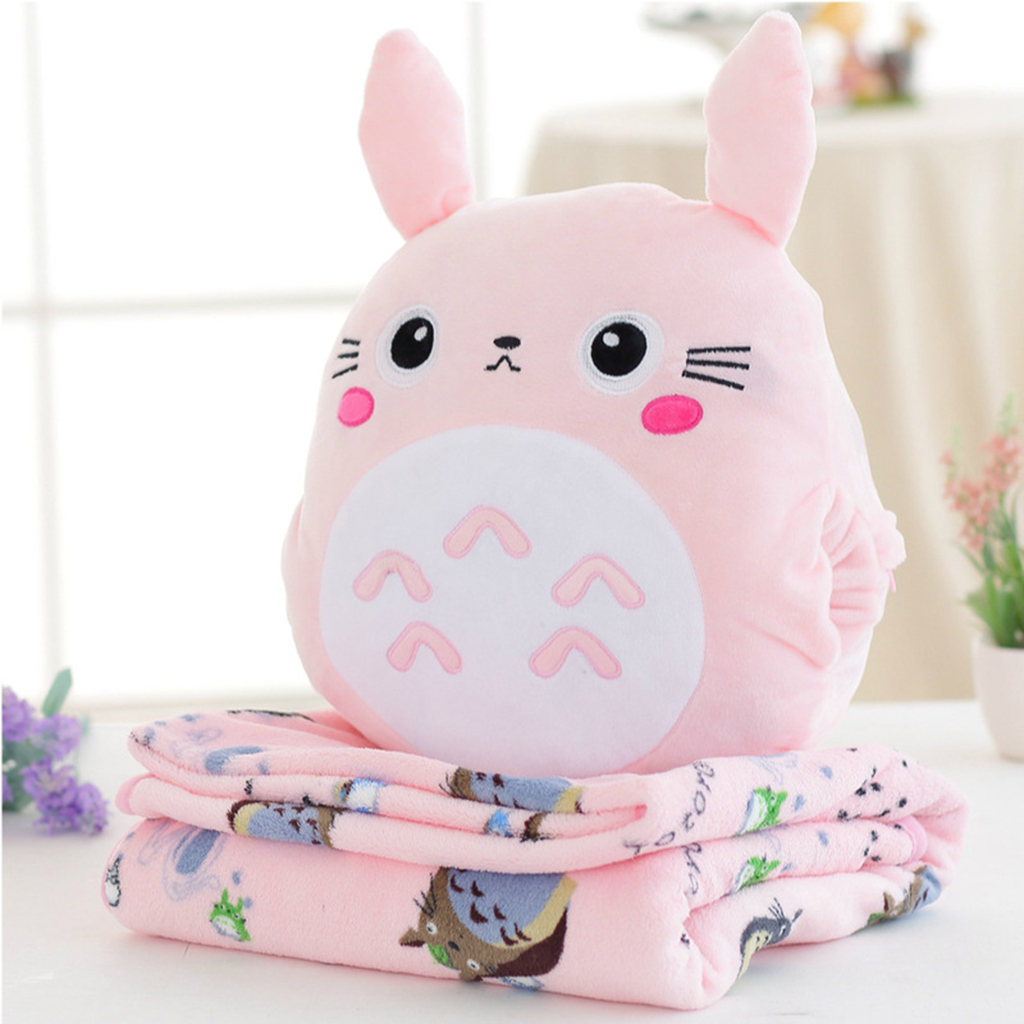 Bộ Chăn Gối Văn Phòng 3 Trong 1 Hình Thỏ Xám Và Thỏ Hồng TOTORO Xinh Đẹp