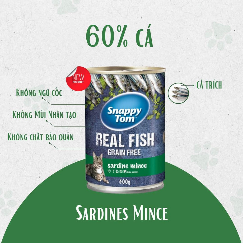 COMBO 5 Lon Pate Siêu Cá Cho Mèo Trưởng Thành Snappy Tom Real Fish Grain Free 400g - YonaPetshop