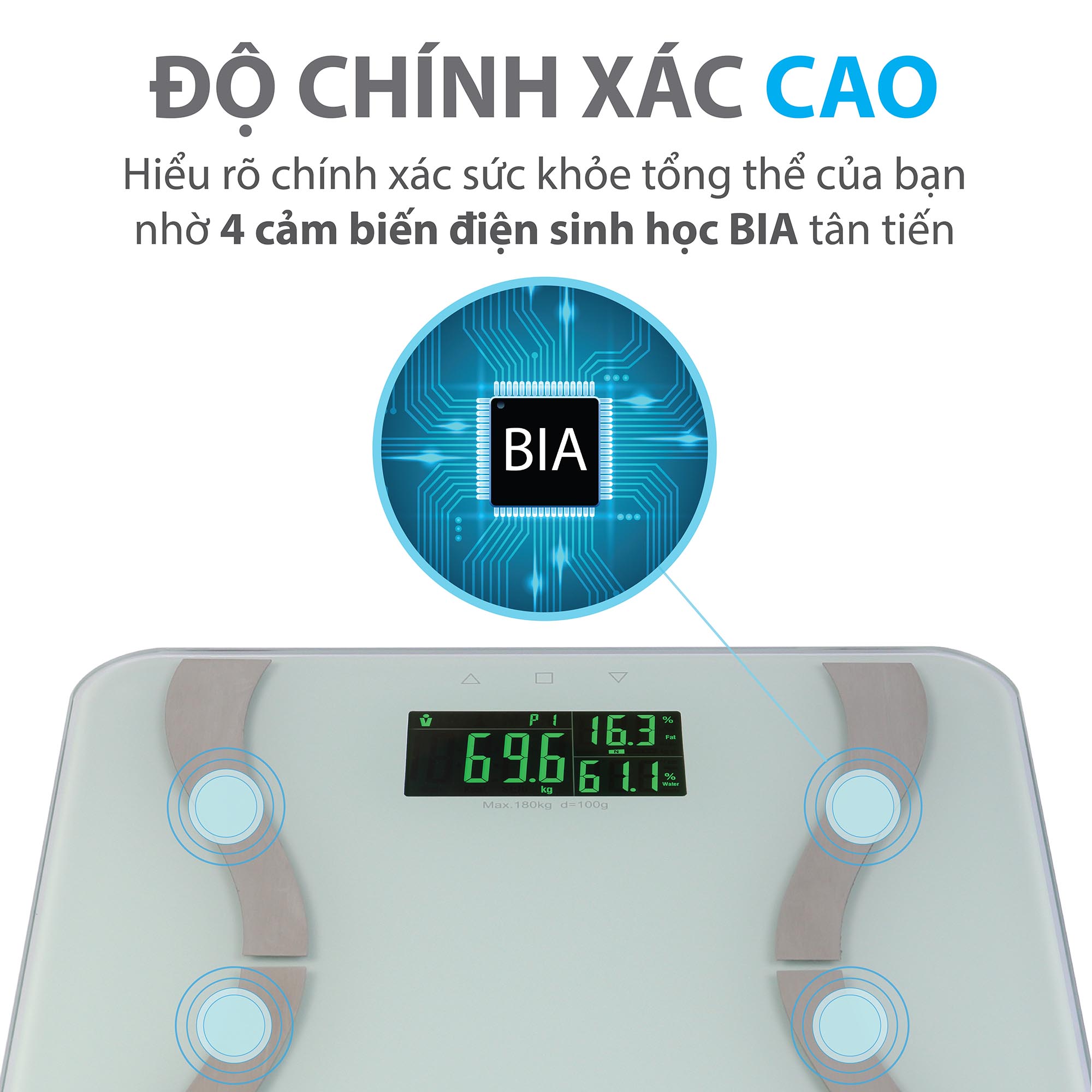 Cân sức khỏe điện tử thông minh Genky - phân tích cơ thể, theo dõi mỡ, cơ, nước, xương, calo, màn hình siêu rộng