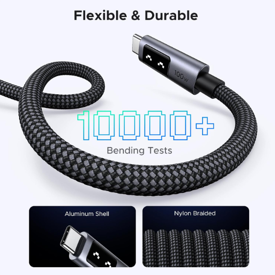 Cáp sạc nhanh USB Type C 100W 5A có đèn led Ugreen 45612 (Dài 0.5m) - Hàng chính hãng