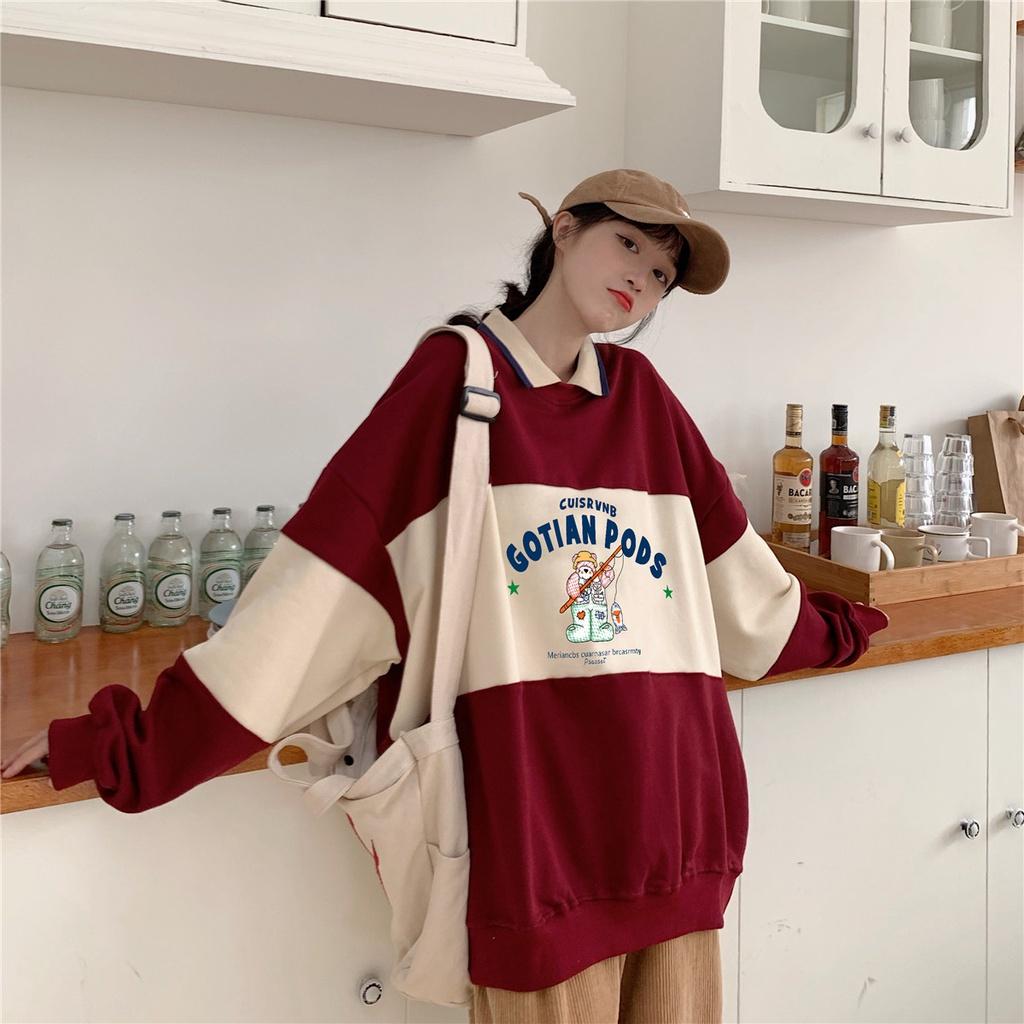 Áo sweater polo Tay Dài Dáng Rộng In Hình Gấu Kiểu retro Nhật Bản Thời Trang Cho Nữ Lzd1898 2022