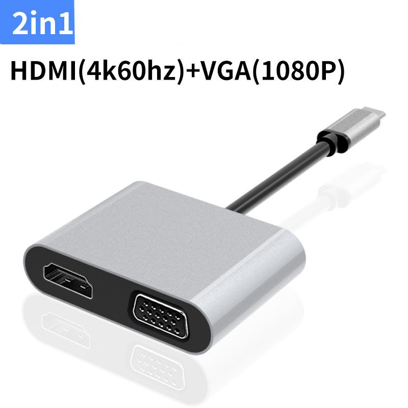 Cáp Chuyển Đổi USB TypeC Ra 2 Cổng HDMI, VGA 2 Trong 1 SeaSy, 2 Cổng HDMI 4k60Hz, 1 Cổng VGA 1080P, Dùng Cho Macbook Pro/Macbook Air/Ipad Pro/Ipad Air/Ipad Mini/Surface Laptop/Surface Pro/Surface Go/Surface Book/Laptop/Điện thoại – Hàng Chính Hãng