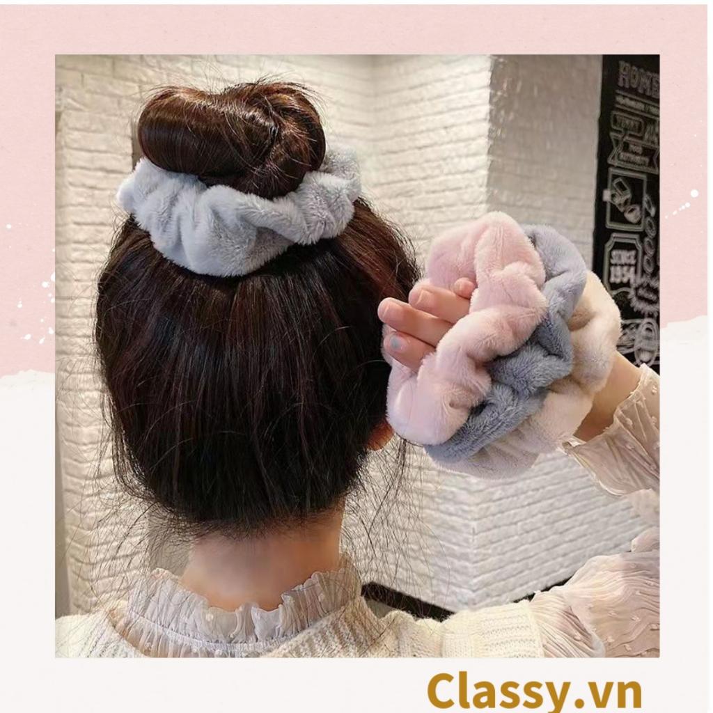 Cột tóc, Dây buộc tóc Classy , Scrunchies Vải Lông Mềm Đẹp trơn màu pastel nhã nhặn thanh lịch PK1678