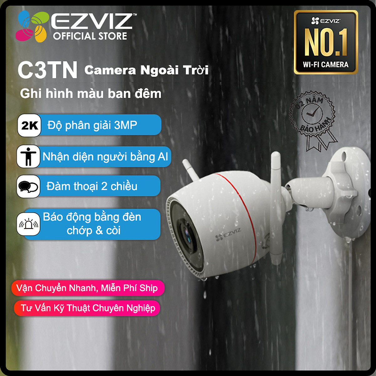 Camera Wifi EZVIZ C3TN 3MP đàm thoại 2 chiều - Hàng chính hãng