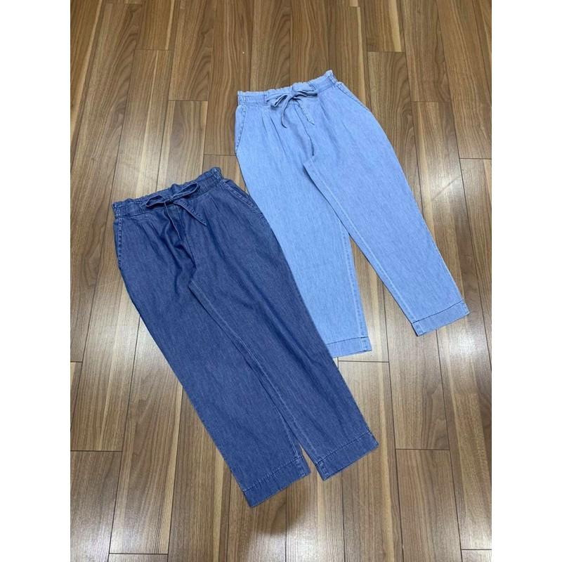 QUẦN JEANS GIÂY ỐNG SUÔNG CỘT NƠ LƯNG THUN CẬP BẾN B-T