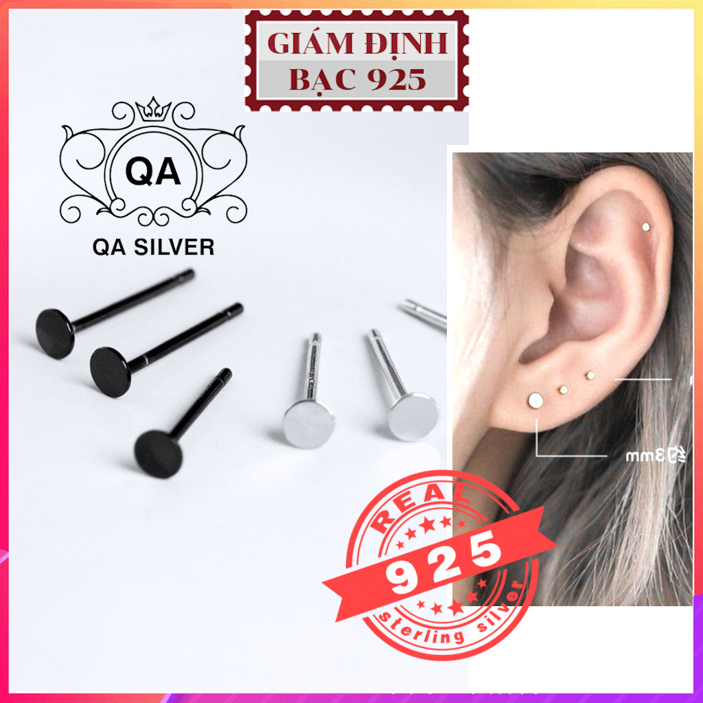 Bông tai bạc 925 đinh tán tròn dẹt khuyên nụ nam nữ S925 MINIMAL Silver Earrings QA Silver EA200407