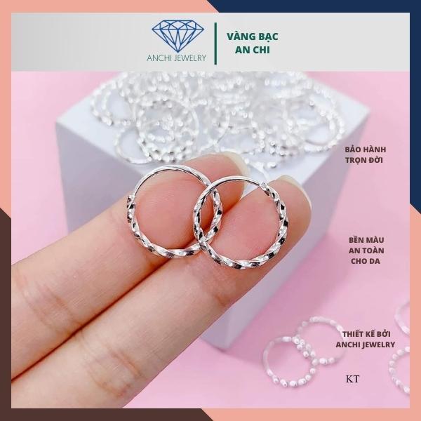 Bông tai bạc nam nữ, khuyên tai khoen tròn thời trang Anchi jewelry