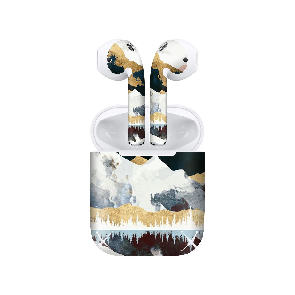 Miếng dán skin chống bẩn cho tai nghe AirPods in hình Ngày mùa đông giả sơn mài - GSM183 (bản không dây 1 và 2)