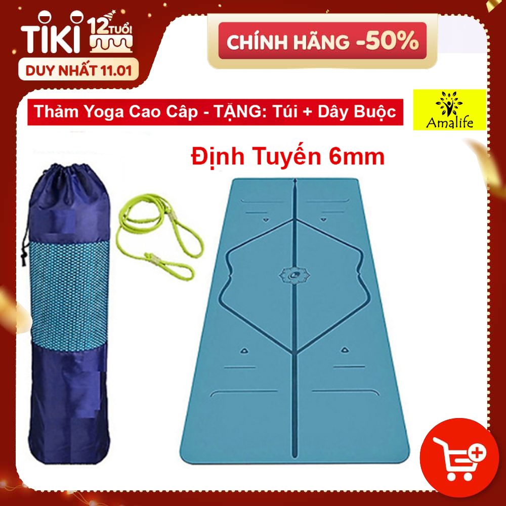 Thảm Yoga Định Tuyến TPE 2 Lớp Cao Cấp Amalife + Bao Thảm + Dây Buộc