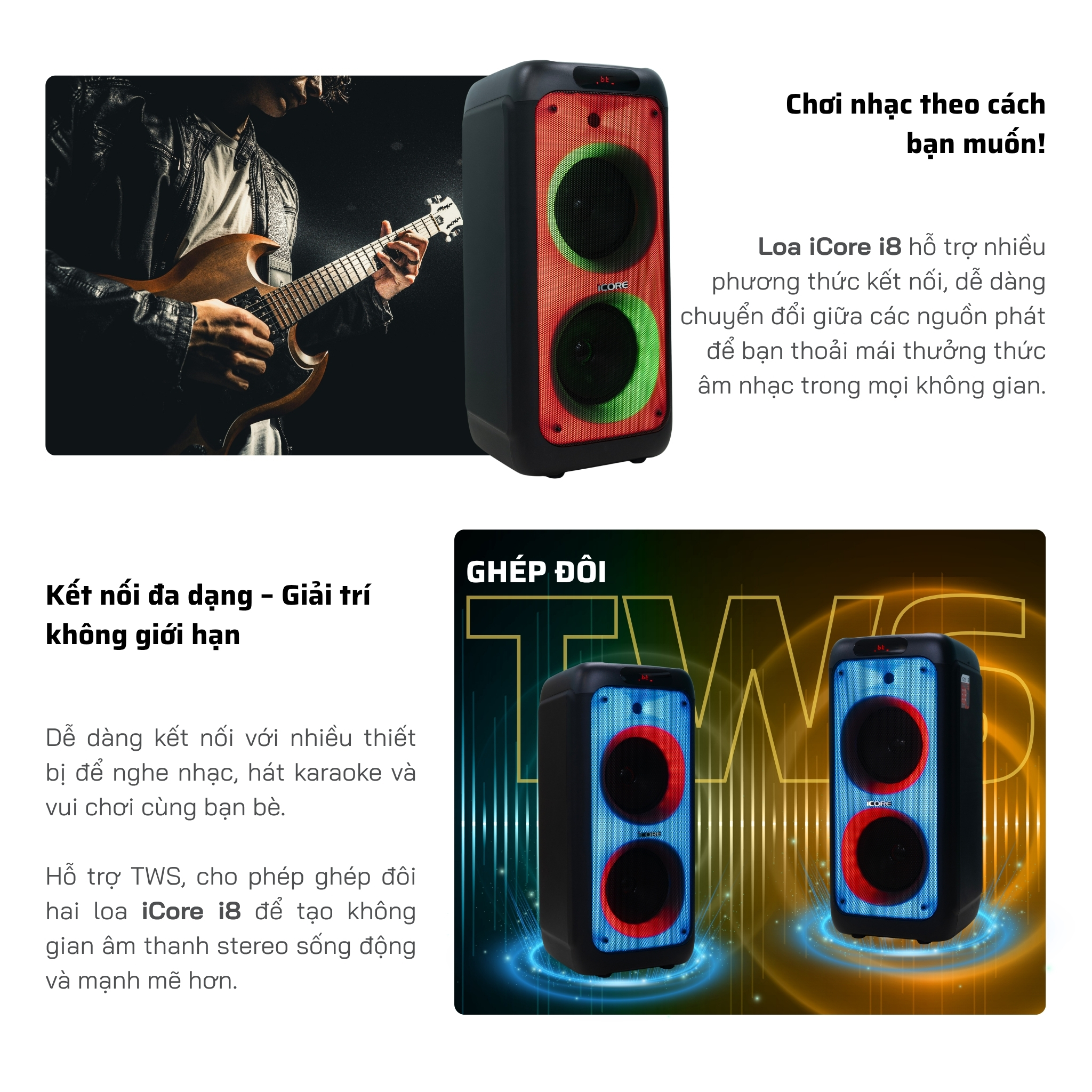Bộ Loa Mic Karaoke Bluetooth iCore i8 - Hàng chính hãng