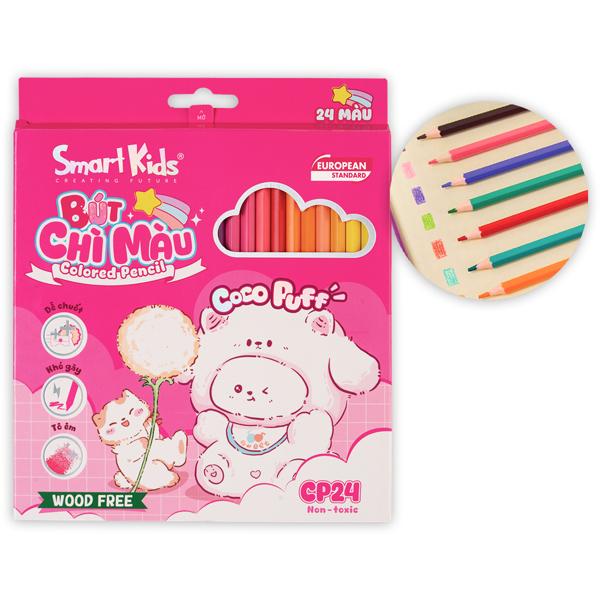 Hộp 24 Bút Chì Màu Woodfree Coco Puff - Smart Kids CP24