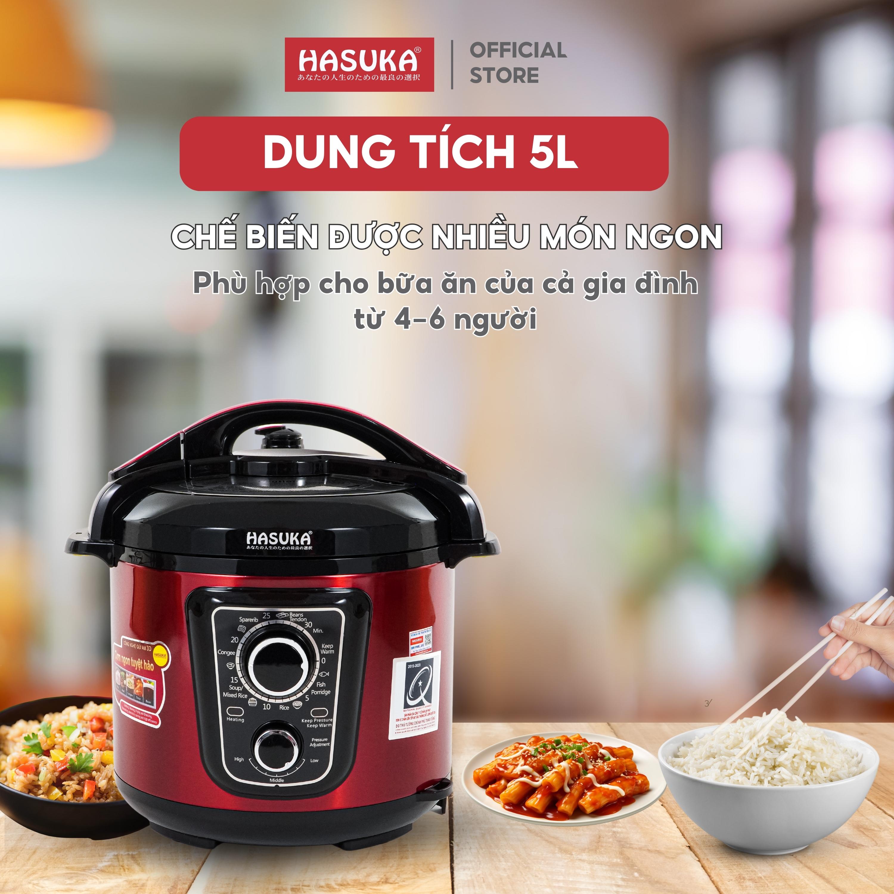 Nồi áp suất điện đa năng Hasuka HSK-983 dung tích 5L, công suất 900W - Hàng chính hãng (BH:12 tháng)