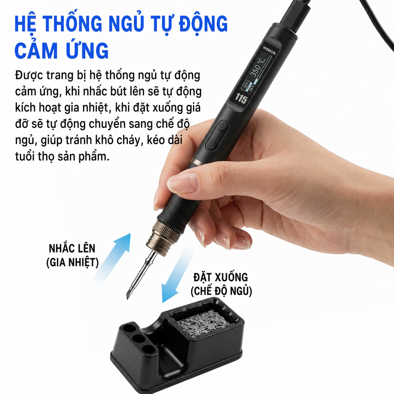 Mỏ Hàn Điện Tử Thông Minh Wemon P210/P245 - Nấu Chảy Thiếc Trong 2s, Cổng Type-C, Kèm Mũi JBC C210 - Hàng Nhập Khẩu