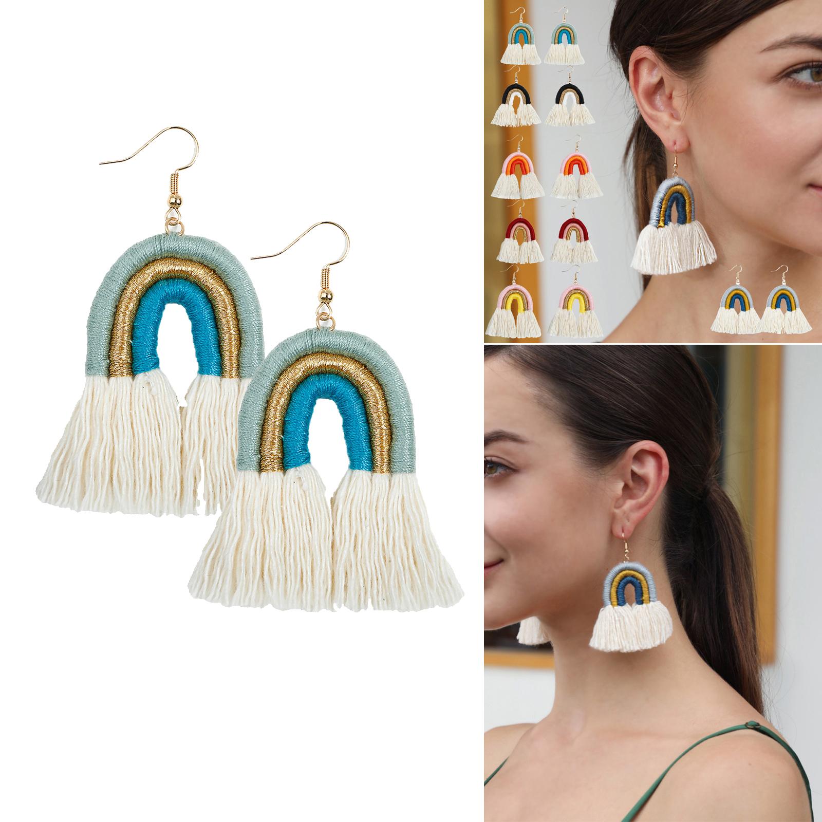 Bohemian Tassel Earrings Earrings Rainbow Shape Tassel Earrings Long Fringe Earrings for Women Girls Statement Earrings