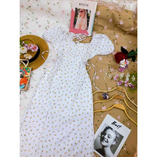 ĐẦM NỮ HỌA TIẾT TAY BO HÀNG THIẾT KẾ 2 LỚP