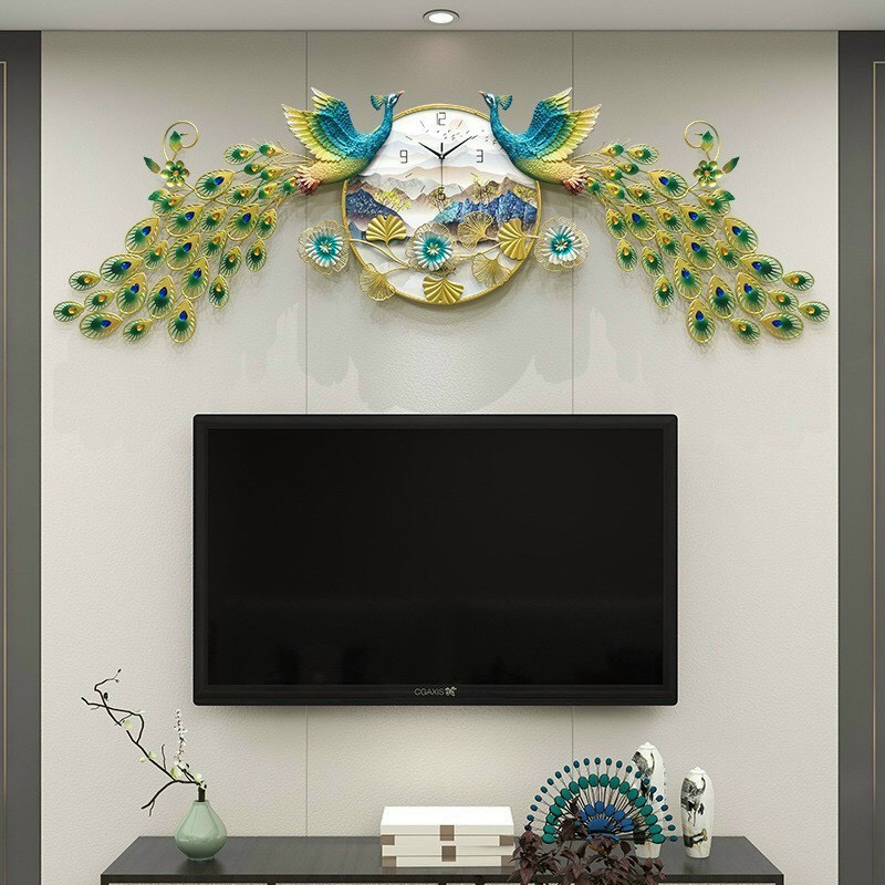 Đồng hồ treo tường trang trí chim công decor CD18 kích thước 180 x 70 cm