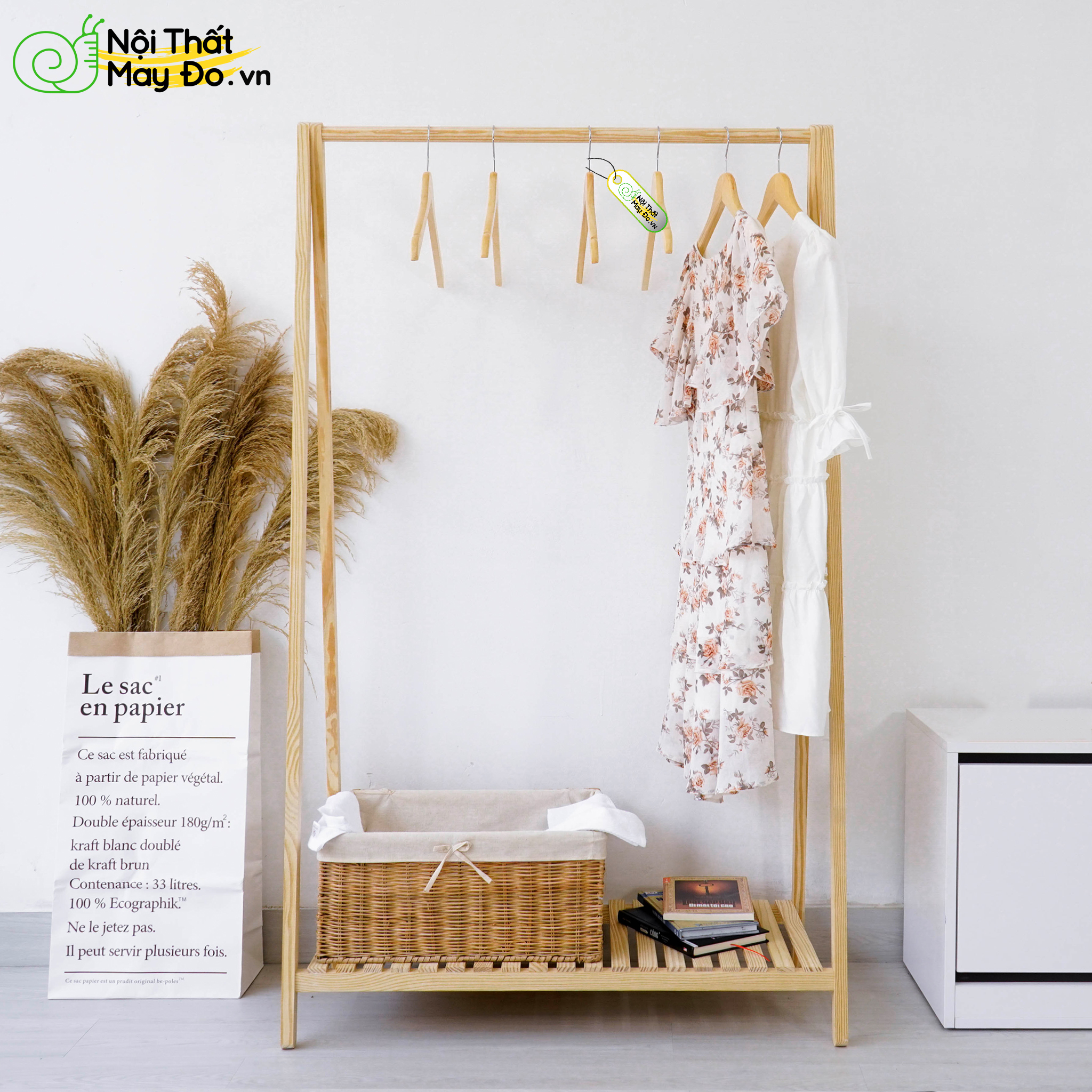 Giá Treo Quần Áo 1 Tầng - A Hanger 1F - Thiết Kế Khung Treo Hình Chữ A Đơn Giản - Size M - Dễ Lắp Ráp Và Di Chuyển - Màu gỗ