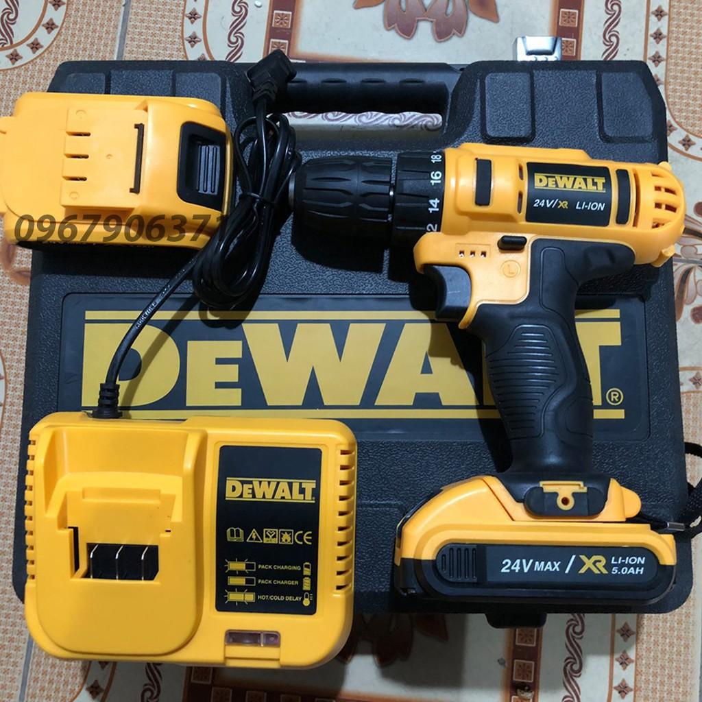 Máy Khoan Pin Dewalt 24V Có Búa Lõi Đồng Loại 2 Pin 5 cell