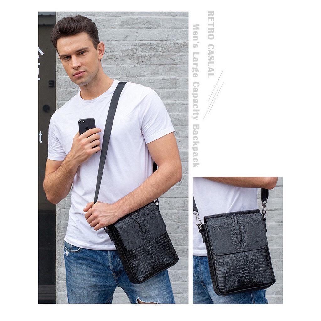 Túi đeo chéo nam da cá sấu 100% T34 24x21x5cm bảo hành 12 tháng D.HSTORE