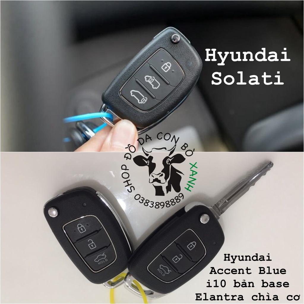 Bao da dành cho chìa khóa Hyundai Accent Blue 2013 2017, Solati , Elantra 2013 2015, i10 bản base handmade da thật 005