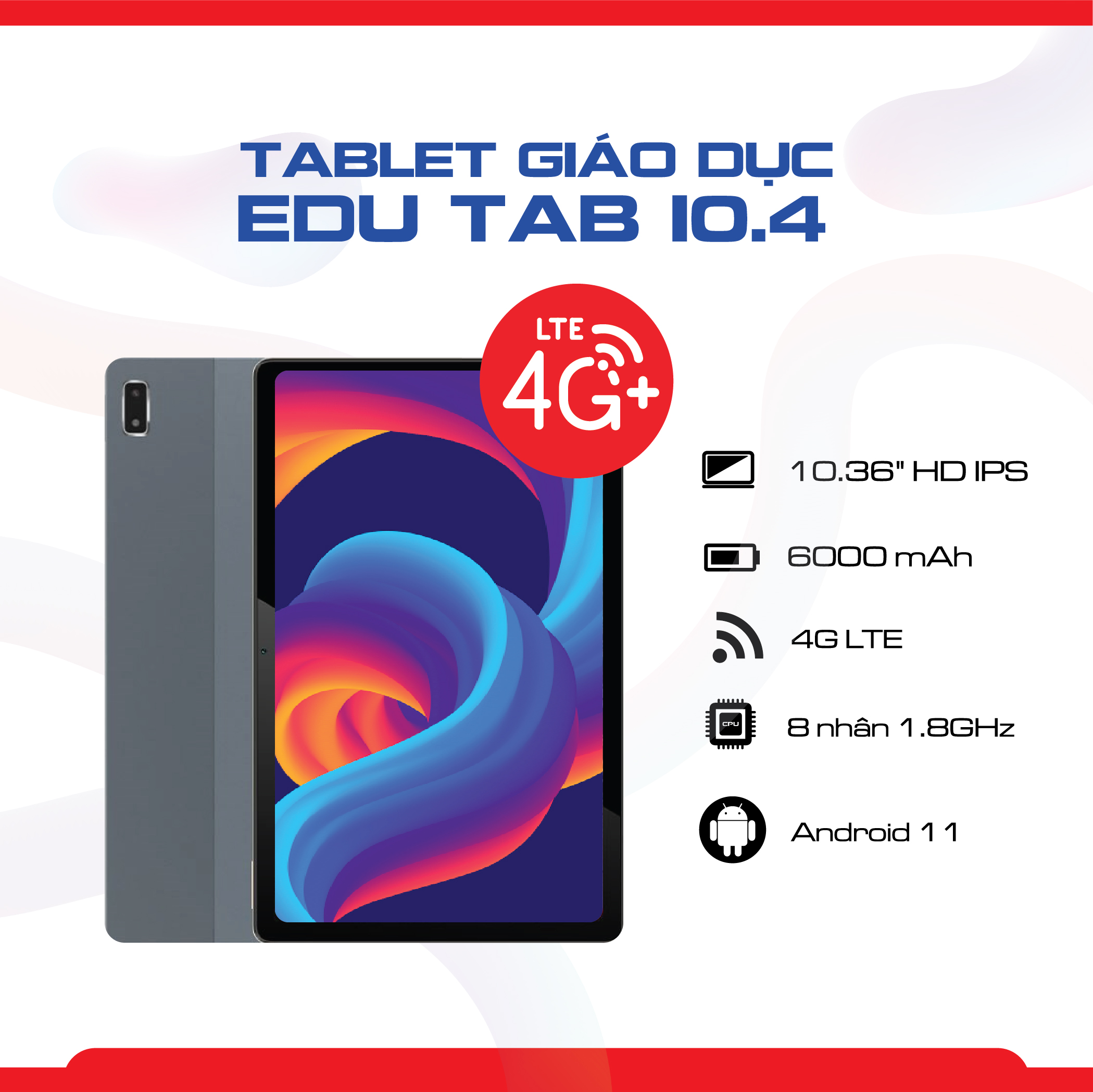 Máy tính bảng Edutab 10.4 &amp; Case da tặng Quà hot Hệ thống quản lý học tập &amp; kiểm soát dành cho Phụ huynh trọn đời - Hàng Chính Hãng