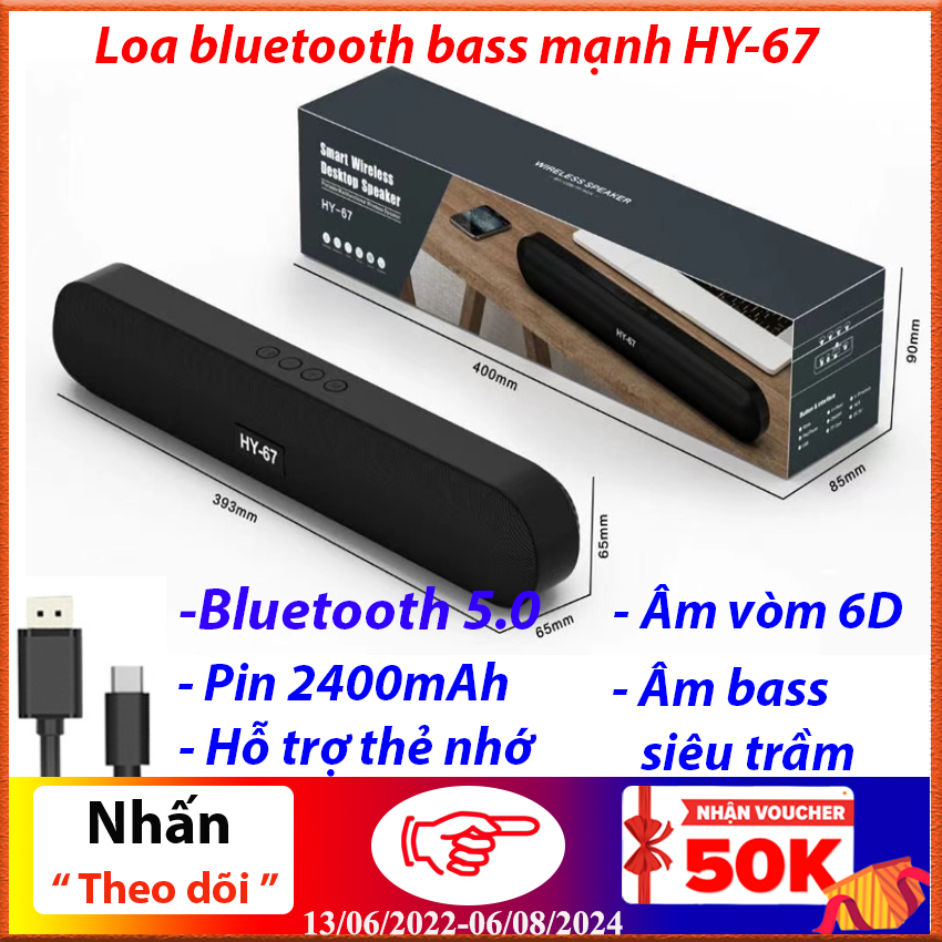 Loa bluetooth 5.0 bass mạnh pin trâu âm thanh hifi HY-67 - Hàng cao cấp