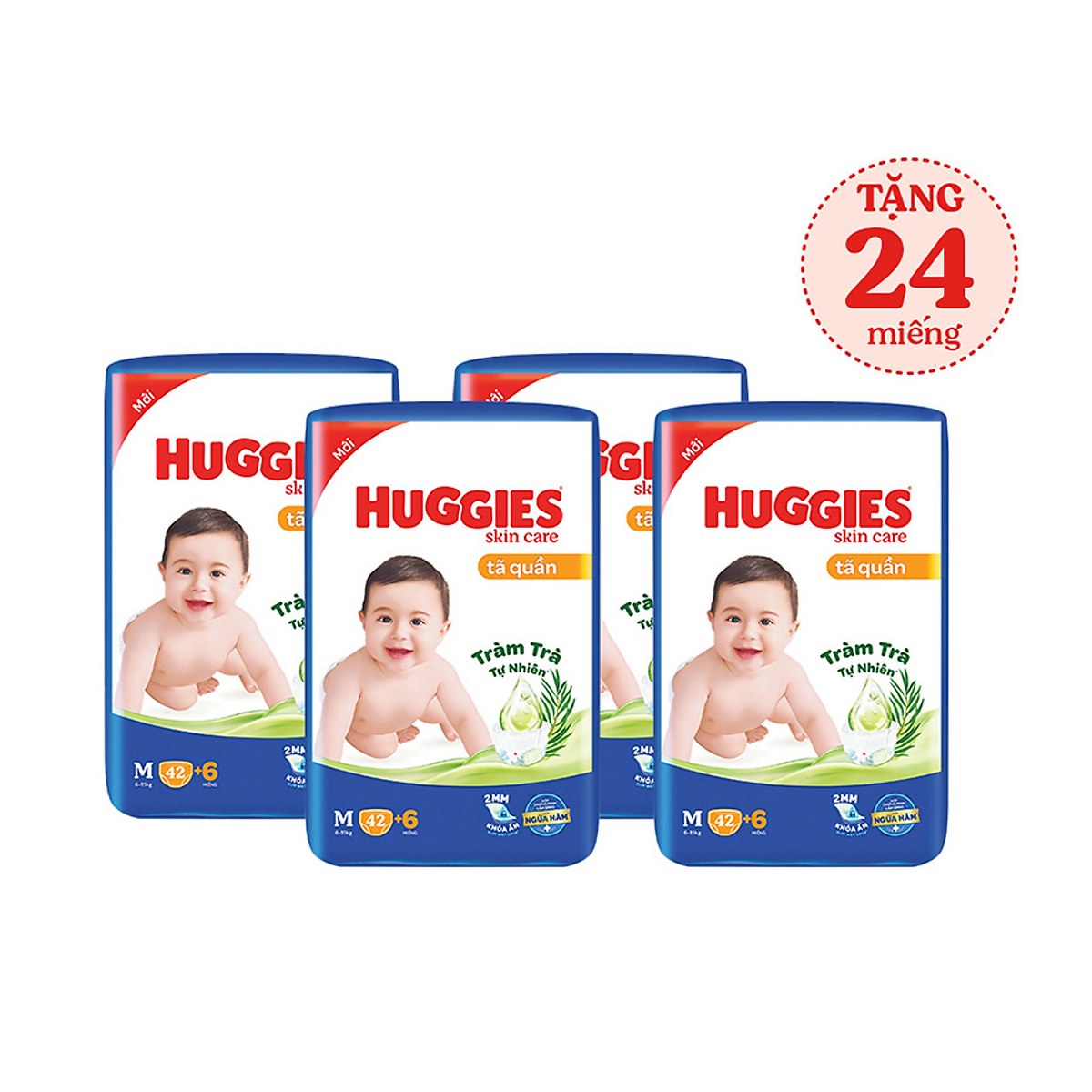 Combo 4 Tã/bỉm quần HUGGIES SKINCARE gói JUMBO size M 42 +6 miếng