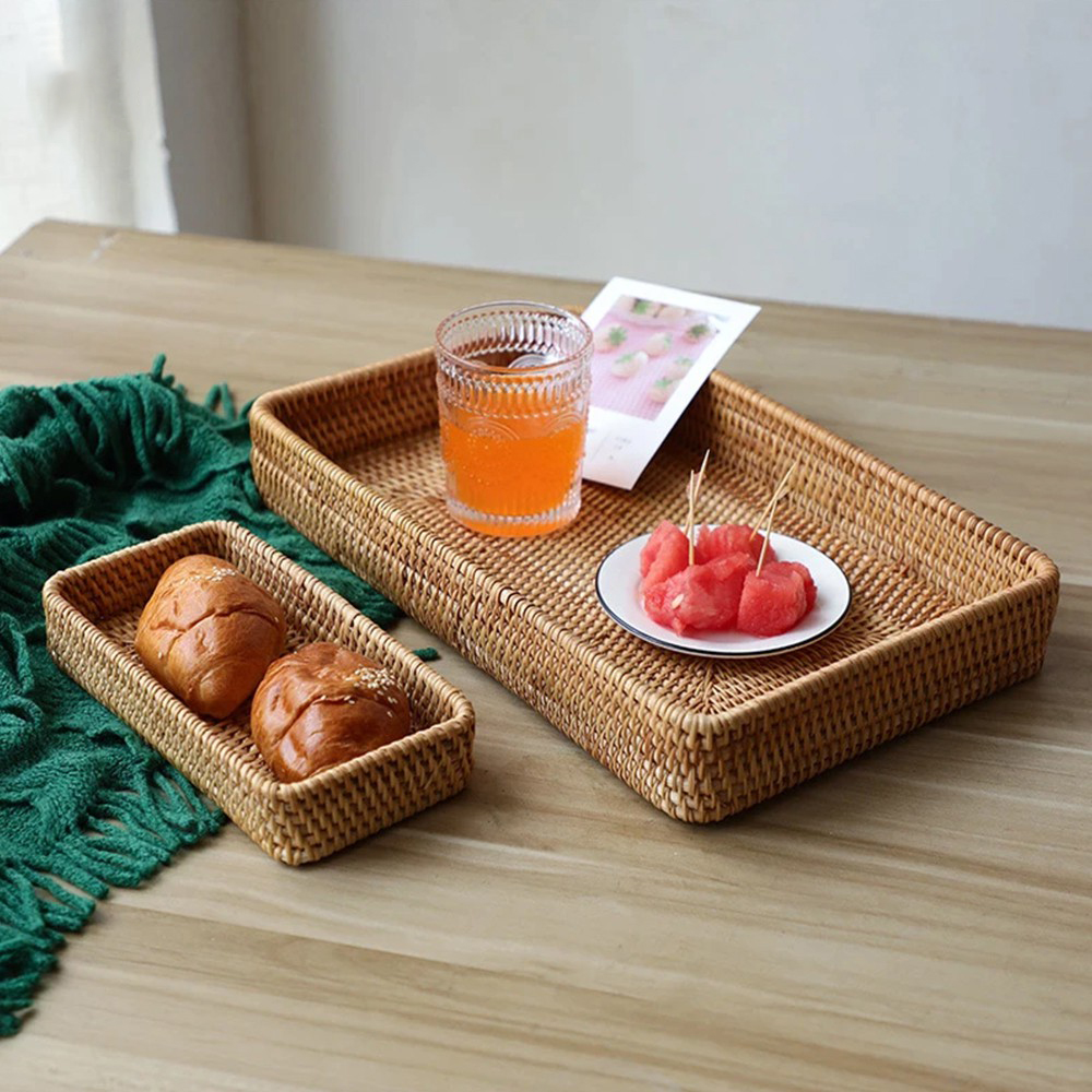 Khay mây chữ nhật decor / bày đồ ăn (Rattan tray set of 3 Size)