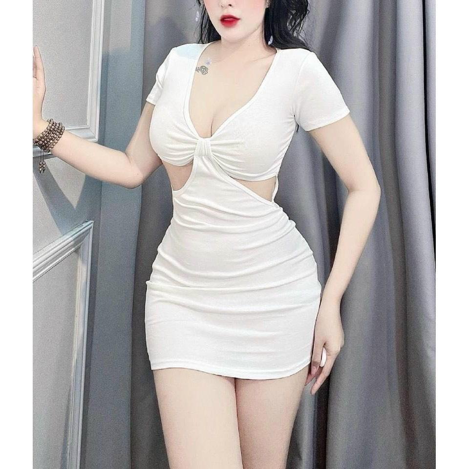 Đầm body cutout tay ngắn PINKSTORE29 dáng ngắn khoét eo cổ v sâu SEXY D067