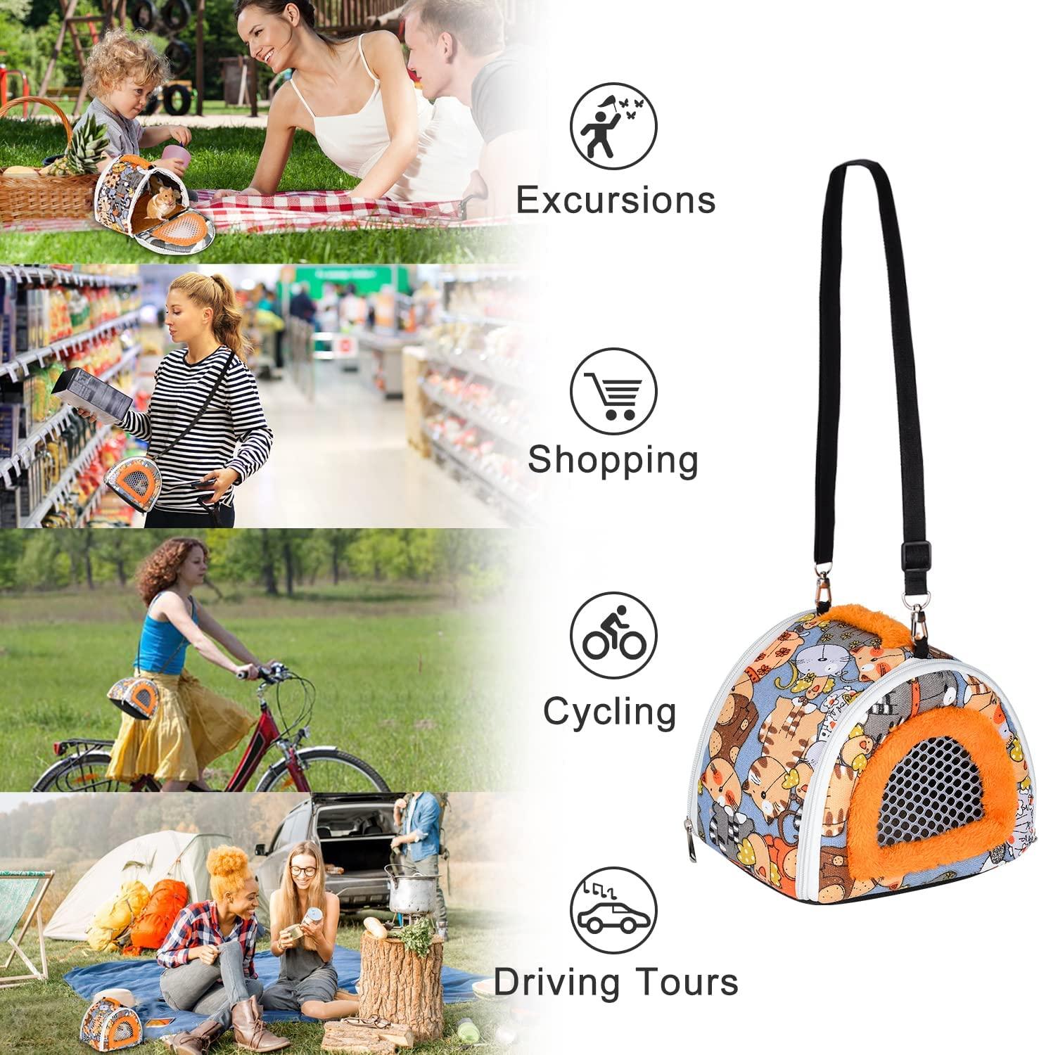 Giường hamster, giường ẩn vật nhỏ di động với dây đeo có thể tháo rời, dây kéo đôi thoáng khí trong túi du lịch, giường động vật nóng cho chuột đồng, nhím, chinchilla, thỏ