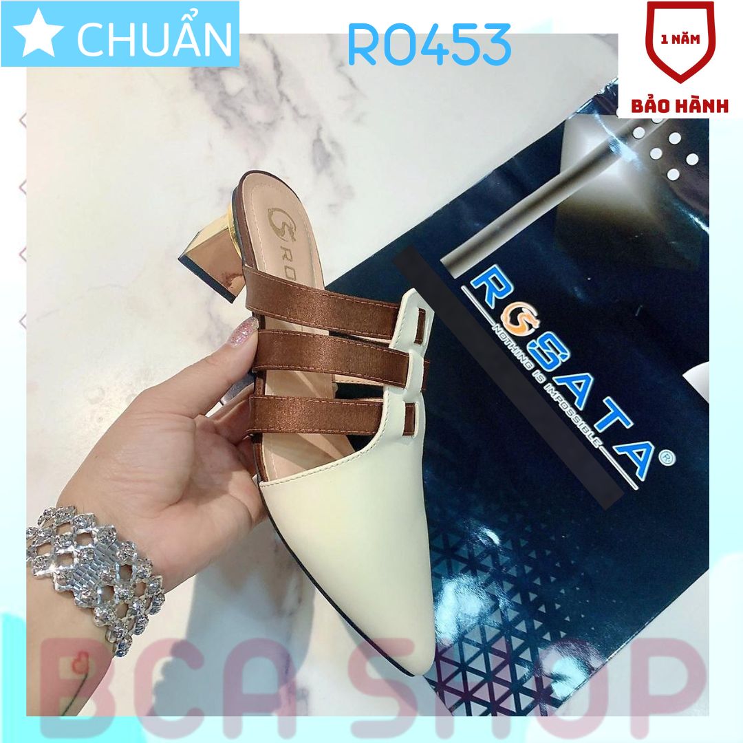 Giày lười nữ 4p RO453 ROSATA tại BCASHOP kiểu giày sục có gót kiểu guốc, bít mũi, phối 2 màu tạo sự khác biệt và độc lạ - màu nâu phối kem