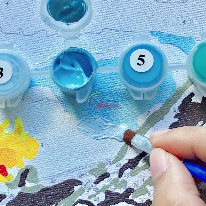 Tranh tự vẽ tự tô màu theo số sơn dầu số hóa Ngọn hải đăng trên bờ biển mùa xuân PC0962