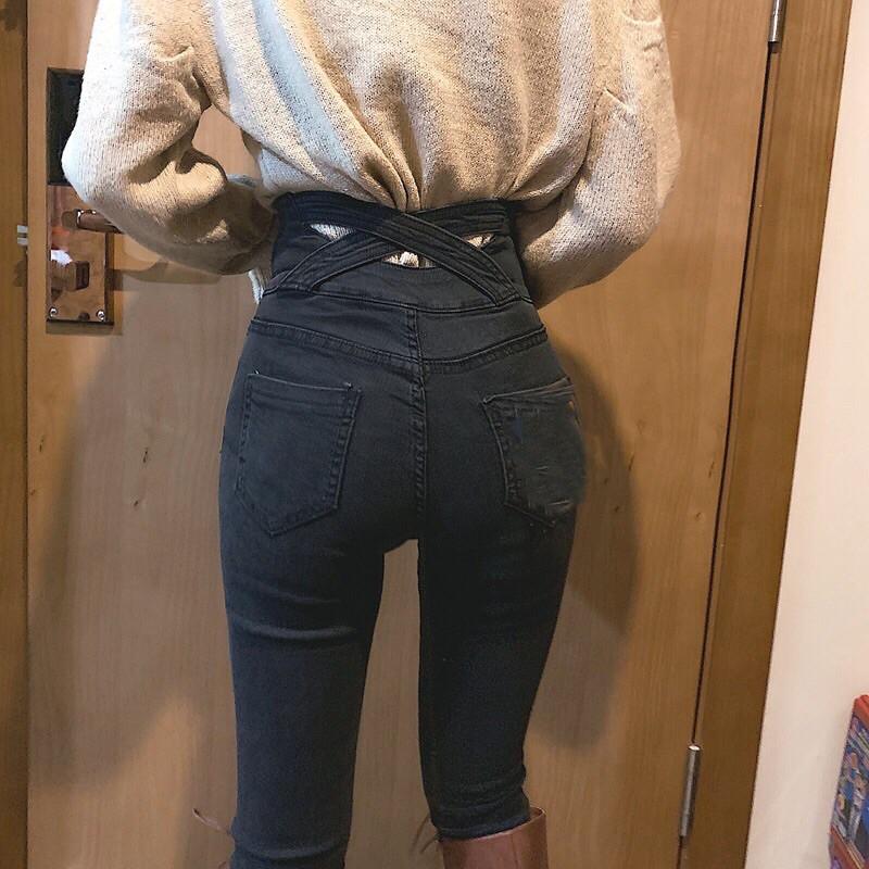 QUẦN JEANS LƯNG CAO ĐAN CHÉO CHỮ X LƯNG- ảnh thật treo chụp nhé