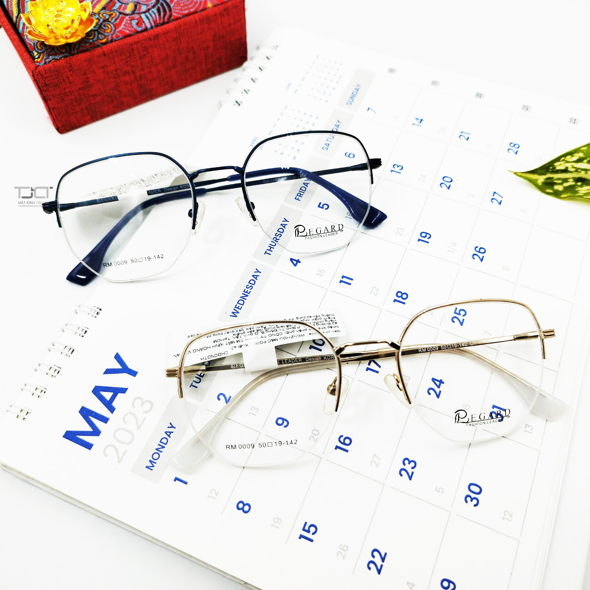 GỌNG KÍNH KIM LOẠI ĐA GIÁC, NỮA KHUNG UNISEX, CHÍNH HÃNG REGARD RM0009