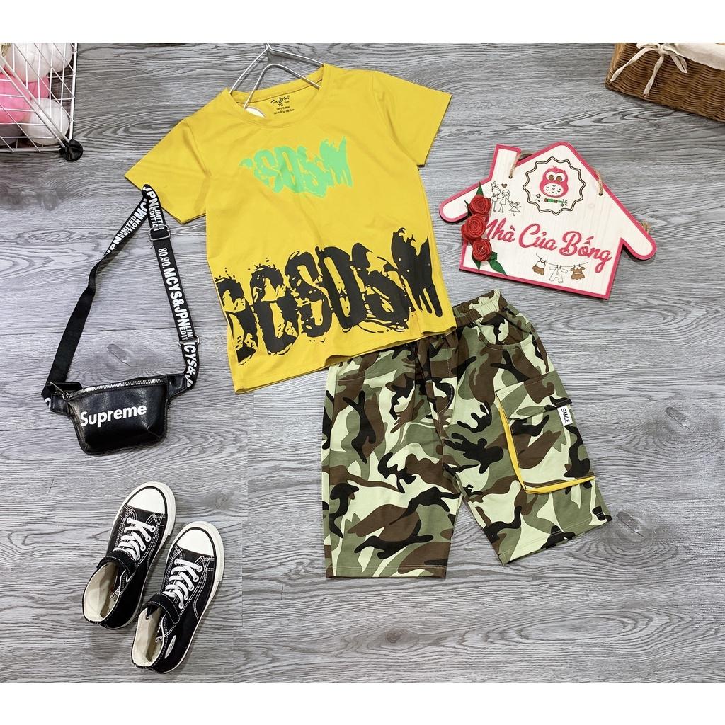 Bộ bé trai áo tay ngắn phối quần lính size 24 - 40 kg