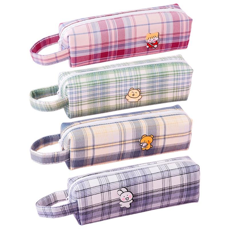 Túi Đựng Bút Họa Tiết Kẻ Ô Sức Chứa Lớn Có Khóa Kéo Cho Học Sinh