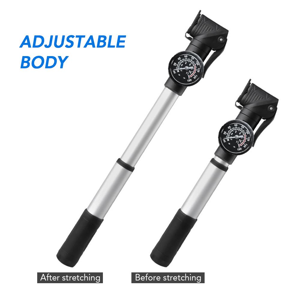 Máy bơm xe đạp mini di động có đồng hồ đo áp suất bằng hợp kim nhôm chất lượng cao