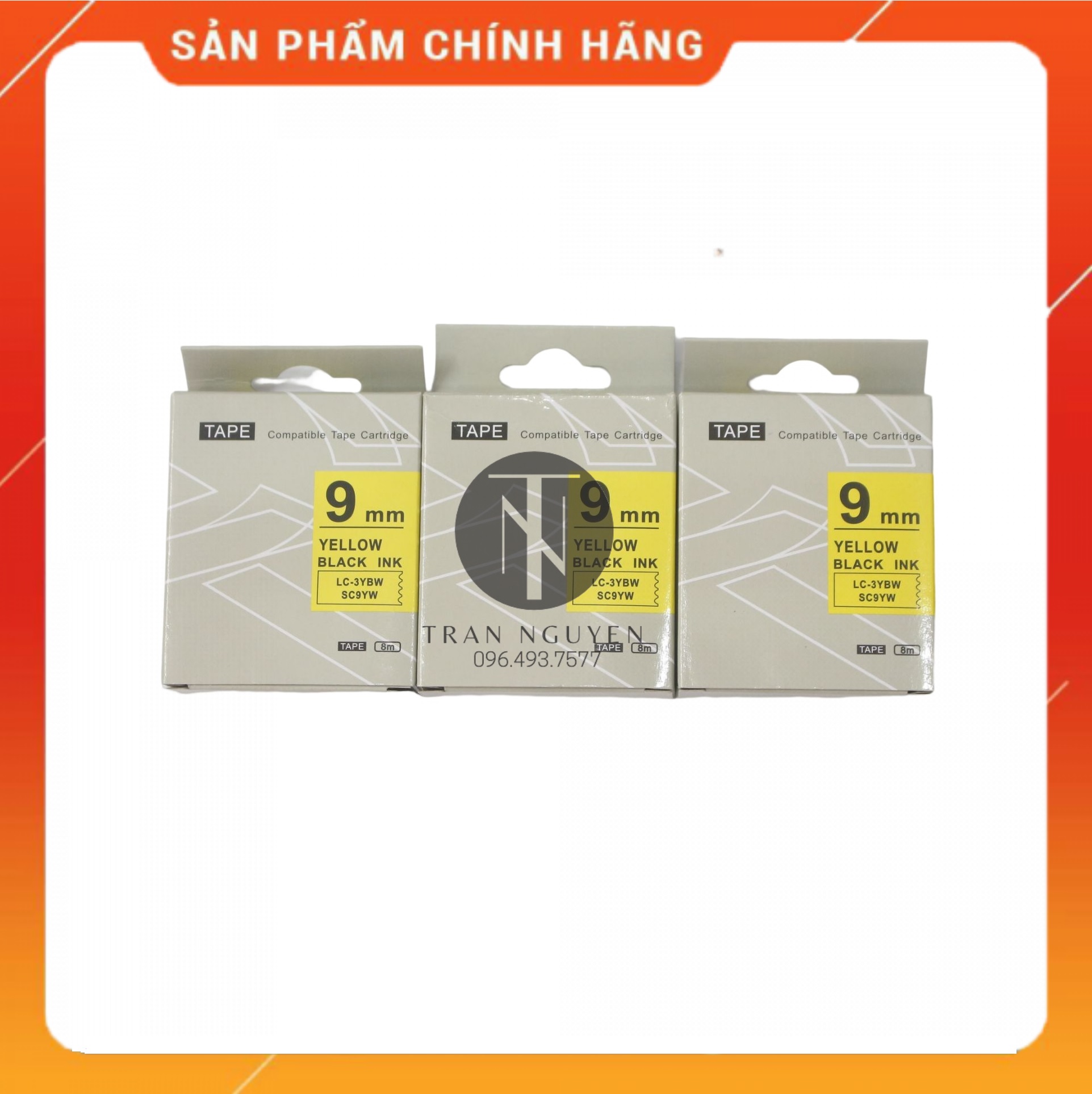 Nhãn in Tepra SC9YW - Chữ đen nền vàng 9mm x 8m - Hàng nhập khẩu