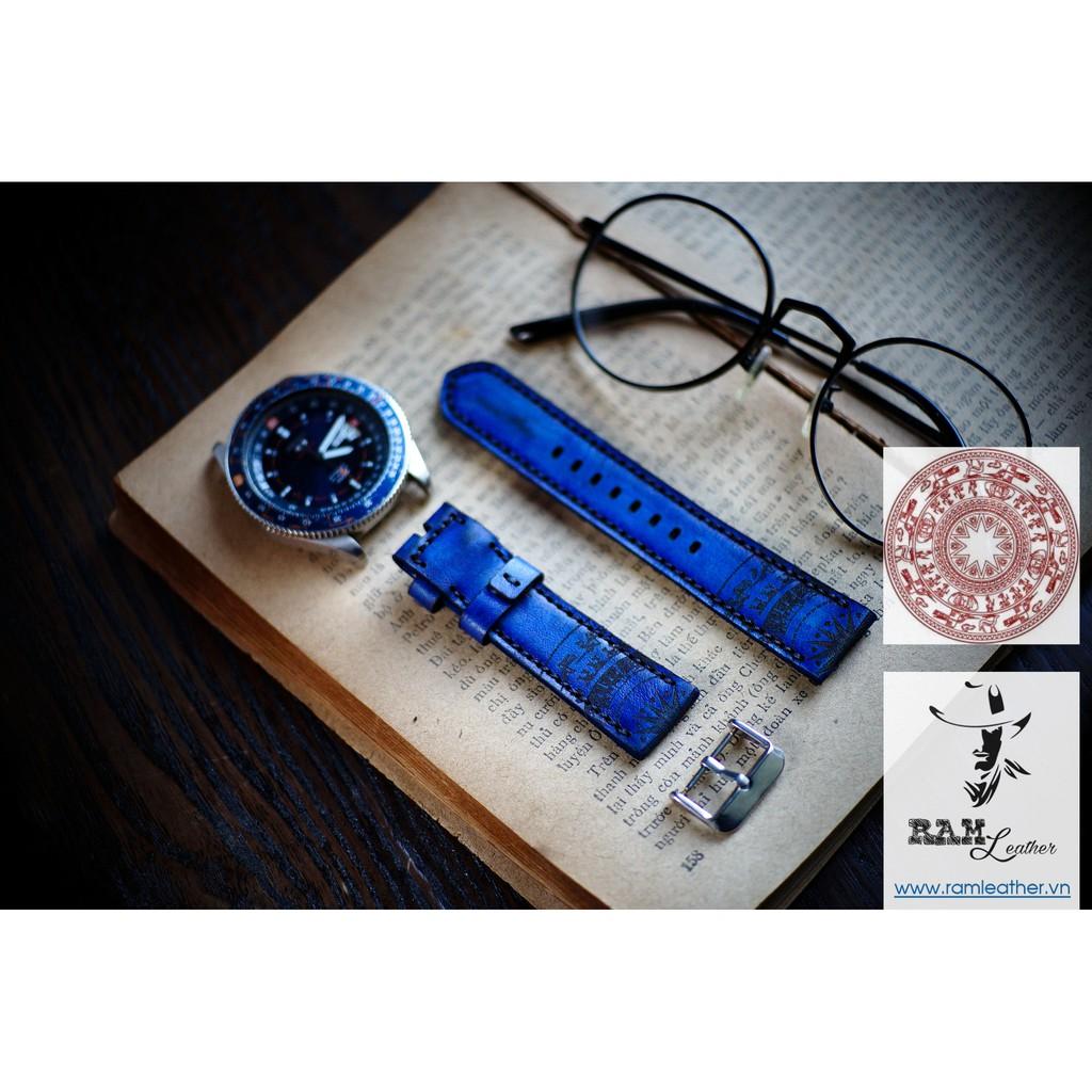 DÂY APPLE WATCH TRỐNG ĐỒNG DA BÒ Ý VEGTAN XANH NAVY -RAM TRỐNG ĐỒNG NAVY - ĐỦ SIZE