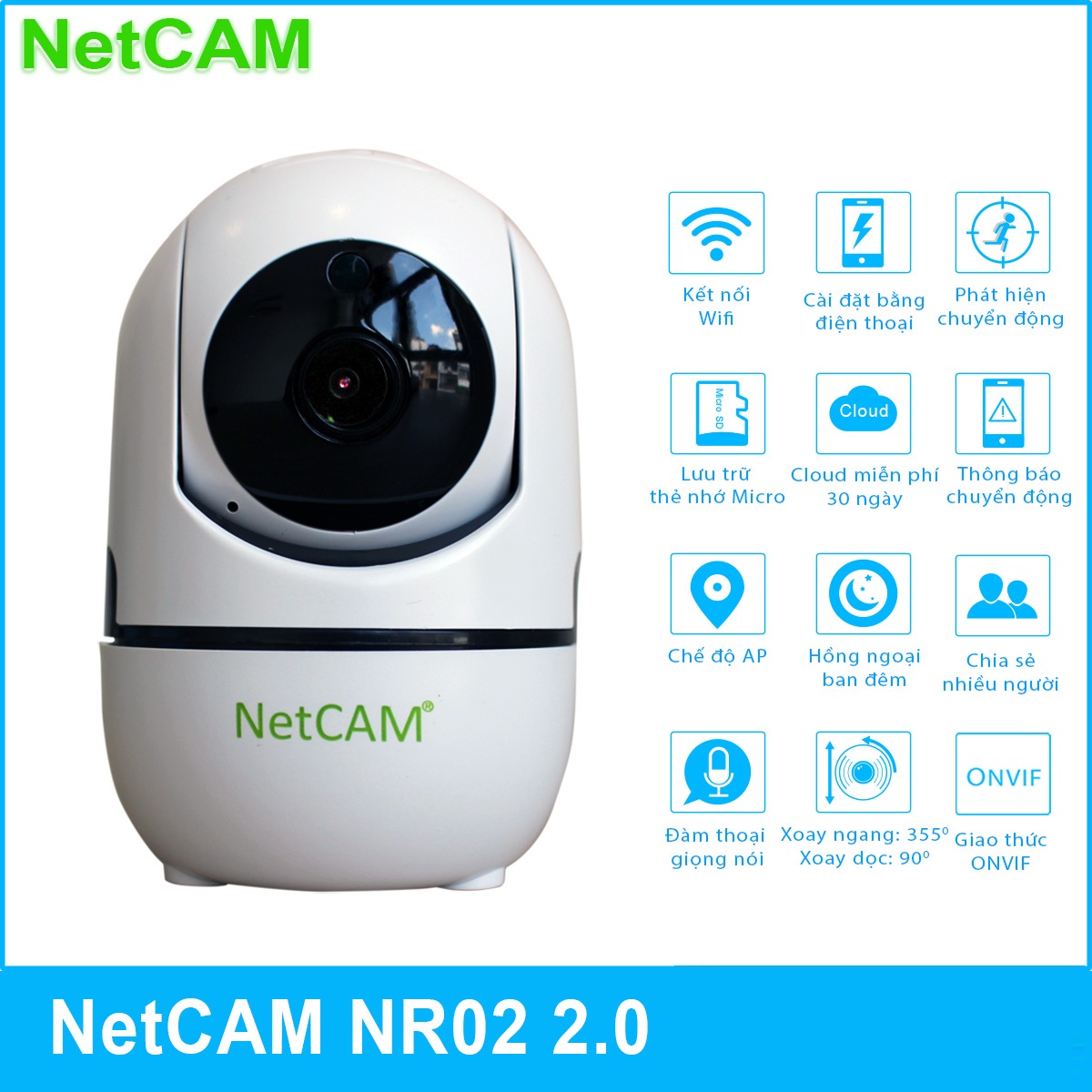 Camera IP WiFi Giám Sát An Ninh NetCAM NR02, độ phân giải 2.0MP - Hàng Chính Hãng