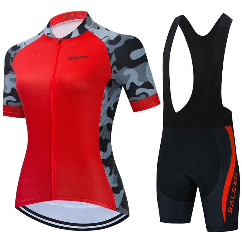 2023 Salexo Nữ Đi Xe Đạp Áo Bộ Ngắn Tay Mùa Hè Maillot 19D Yếm Quần Short Xe Đạp Quần Áo Thể Thao MTB Đi Xe Đạp Quần Áo Color: Short sleeve suit 8 Size: S