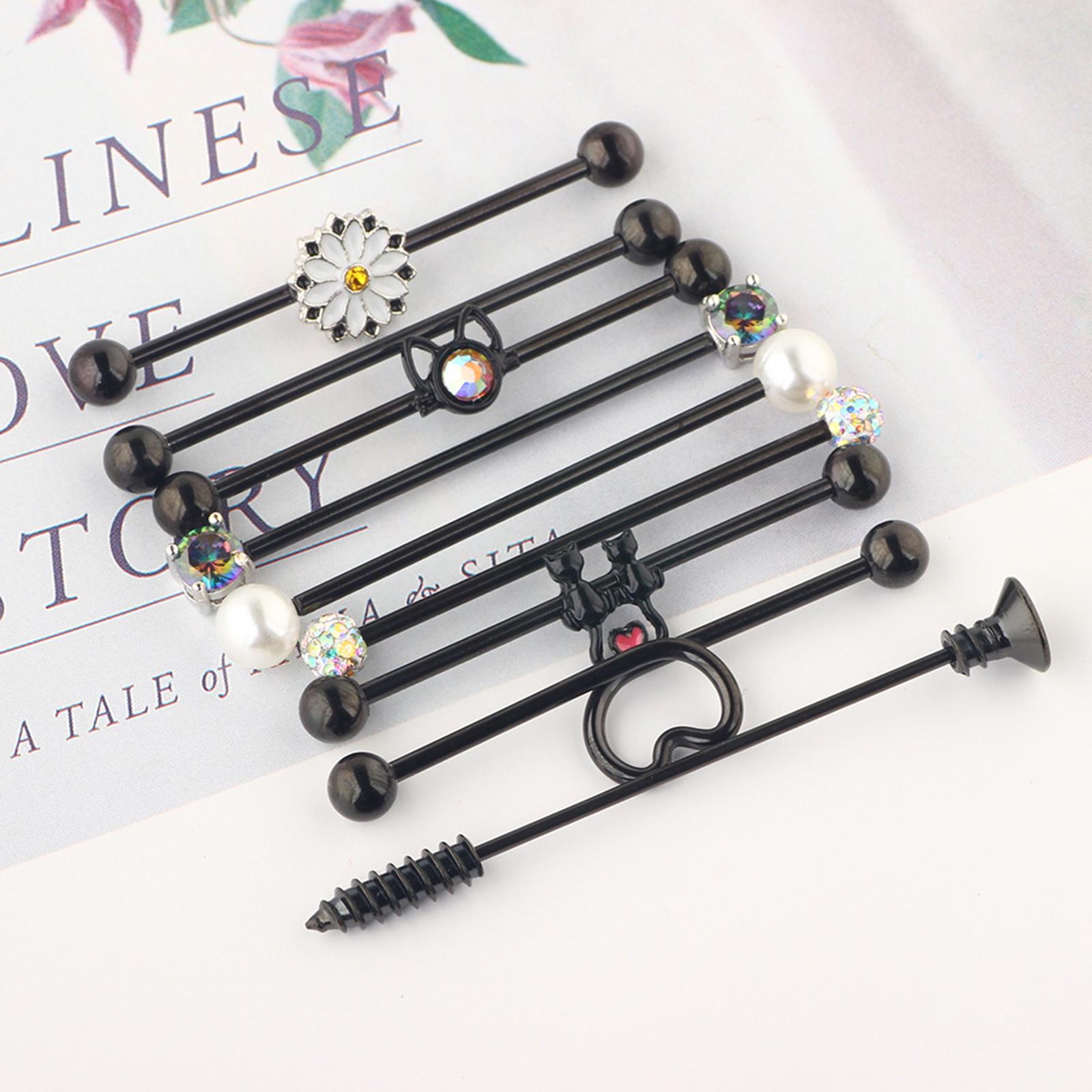 10Pcs Tragus Earrings Stud Industrial Barbell Piercing Bar Ear Earring Stainless Steel Lip Rings Labret Stud Body Piercing Jewelry for Women Men