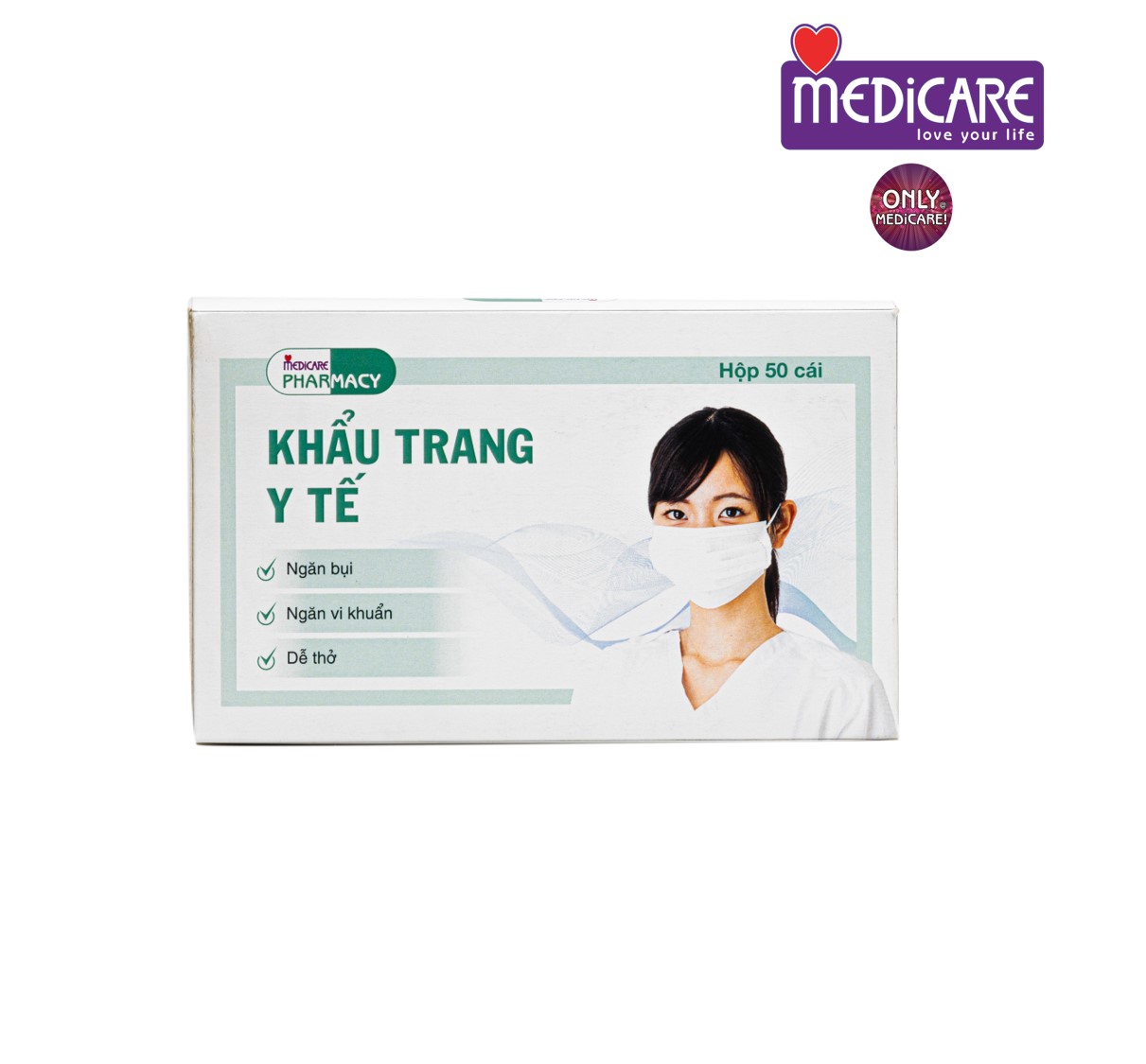 0131250 Khẩu trang MEDiCARE PHARMACY 4 lớp trắng 50 cái